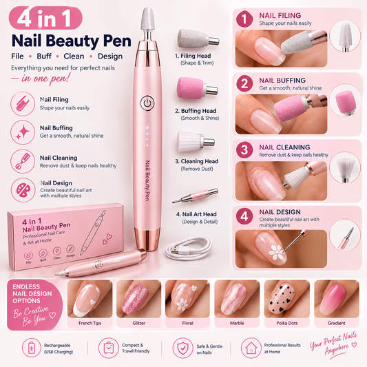 4-in-1 Nail Beauty Pen | File, Buff, Clean & Create Nail Art