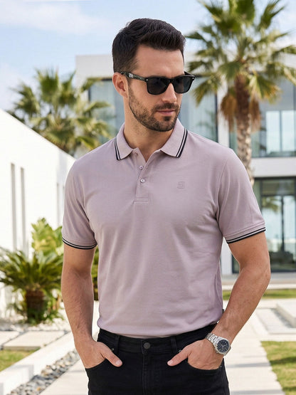 Beige Contrast Tipping Polo T-Shirt (POLO-1291)